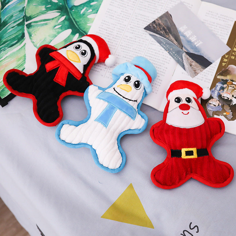 KFX-1732797 Christmas Themed Plush Doll Dog Toy - Santa Claus, Penguin, Snowman, Sounding, Bite Resistant, 22cm