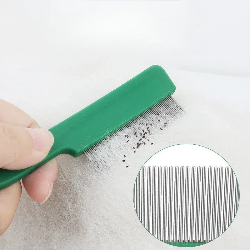 KFX-1733437 Stainless Steel Pet Flea and Lice Comb for Dogs and Cats - 129mm Grooming Tool with Plastic Handle