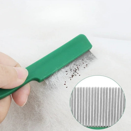 KFX-1733437 Stainless Steel Pet Flea and Lice Comb for Dogs and Cats - 129mm Grooming Tool with Plastic Handle