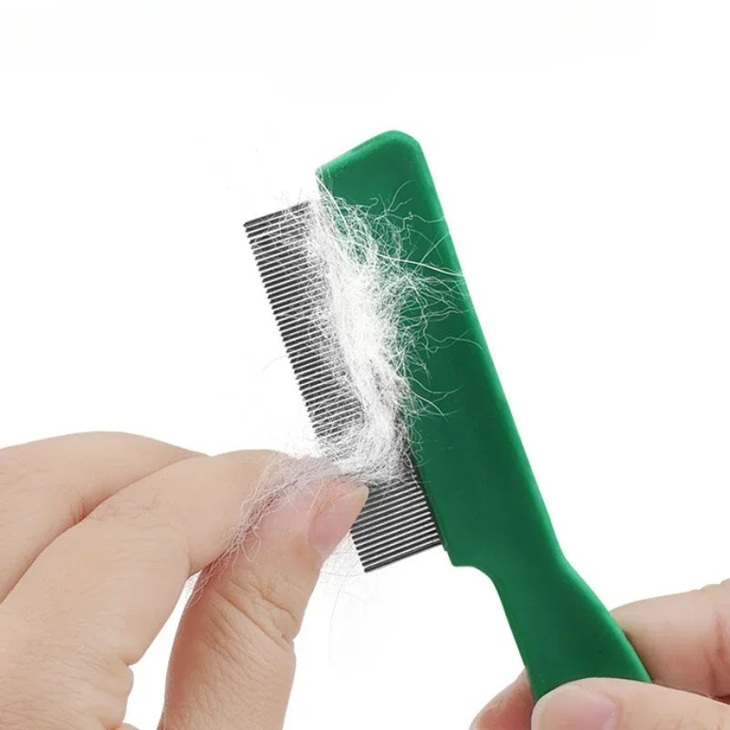 KFX-1733437 Stainless Steel Pet Flea and Lice Comb for Dogs and Cats - 129mm Grooming Tool with Plastic Handle