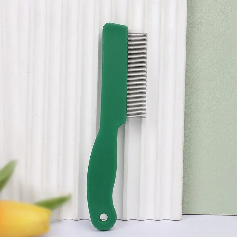 KFX-1733437 Stainless Steel Pet Flea and Lice Comb for Dogs and Cats - 129mm Grooming Tool with Plastic Handle
