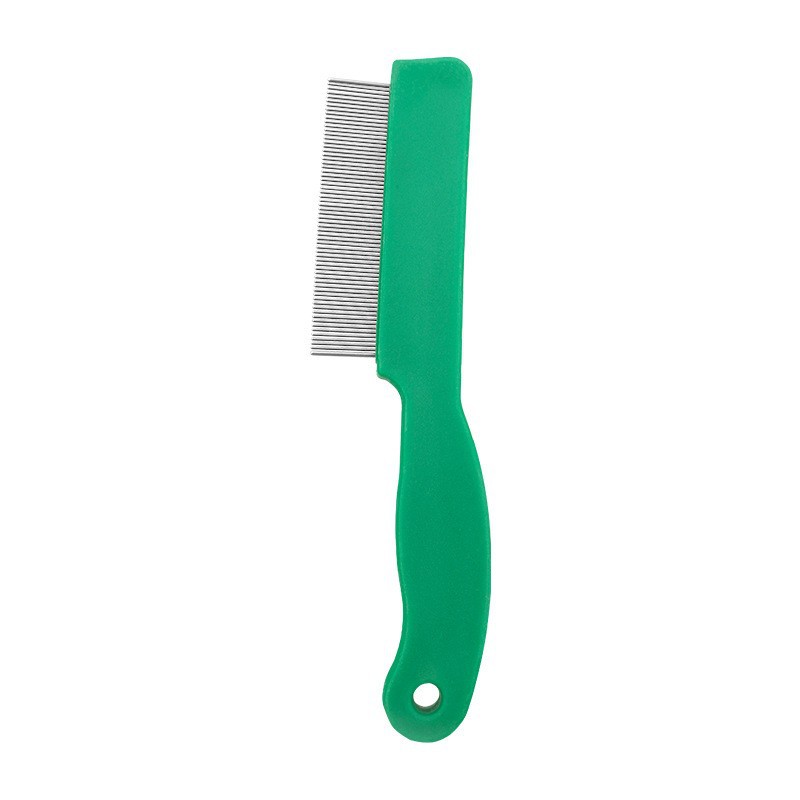 KFX-1733437 Stainless Steel Pet Flea and Lice Comb for Dogs and Cats - 129mm Grooming Tool with Plastic Handle
