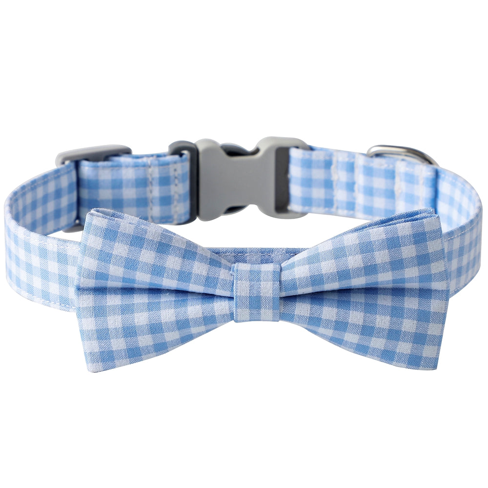 KFX-1733949 Checkered Cotton Polyester Dog Collar with Bow Tie - Multiple Colors Available