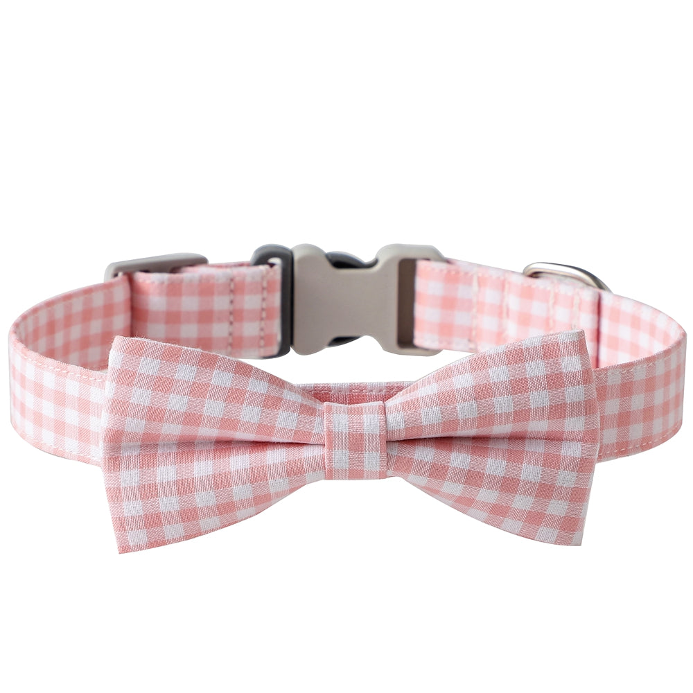 KFX-1733949 Checkered Cotton Polyester Dog Collar with Bow Tie - Multiple Colors Available