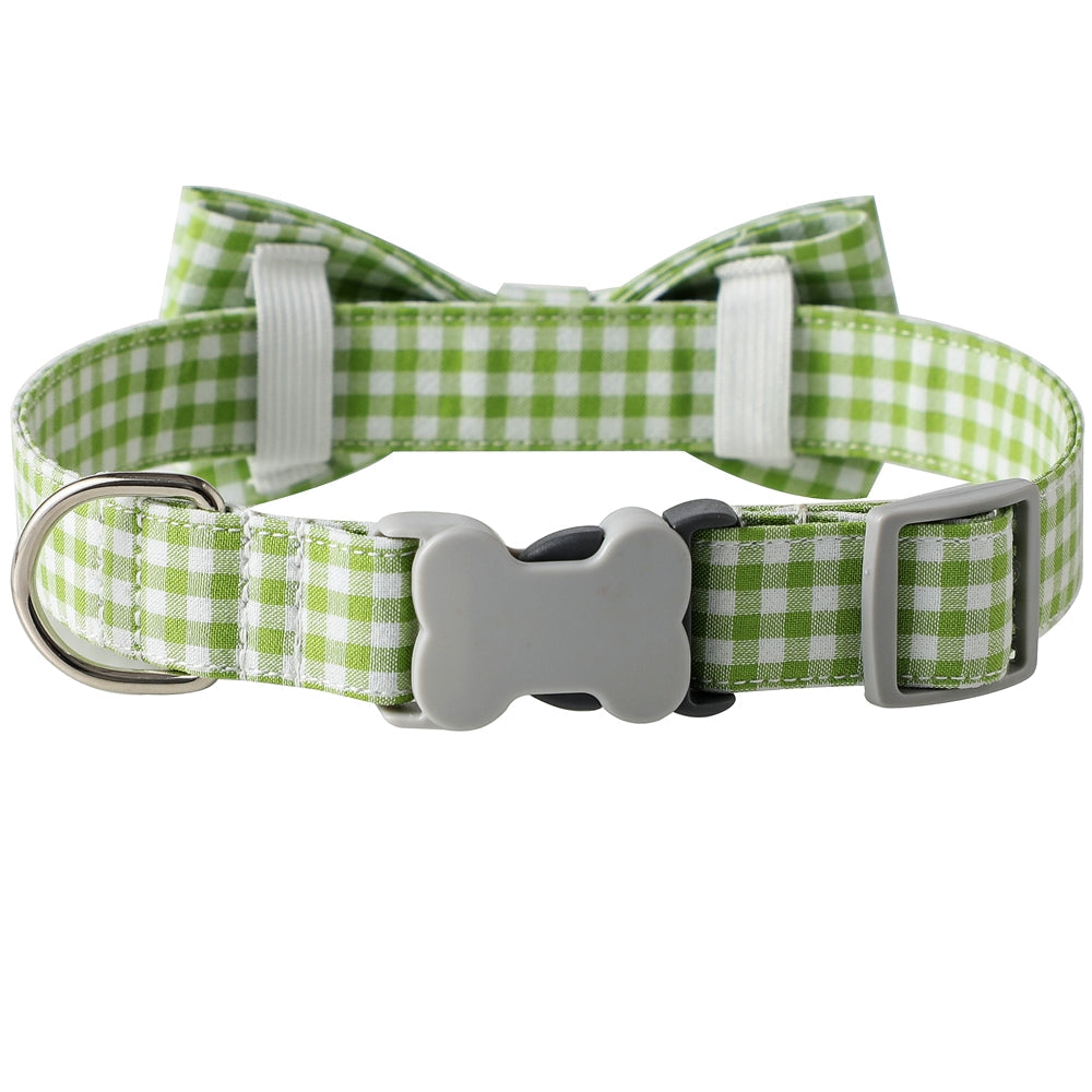 KFX-1733949 Checkered Cotton Polyester Dog Collar with Bow Tie - Multiple Colors Available