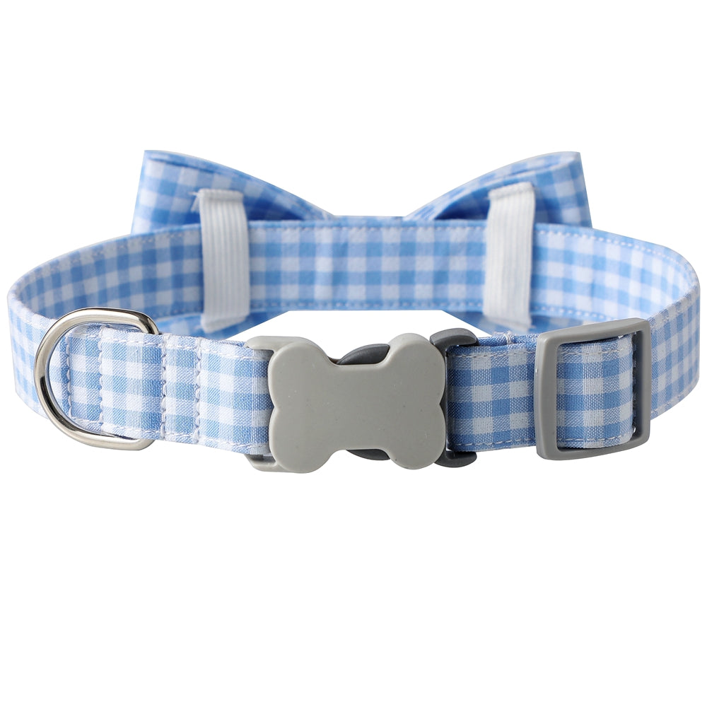 KFX-1733949 Checkered Cotton Polyester Dog Collar with Bow Tie - Multiple Colors Available