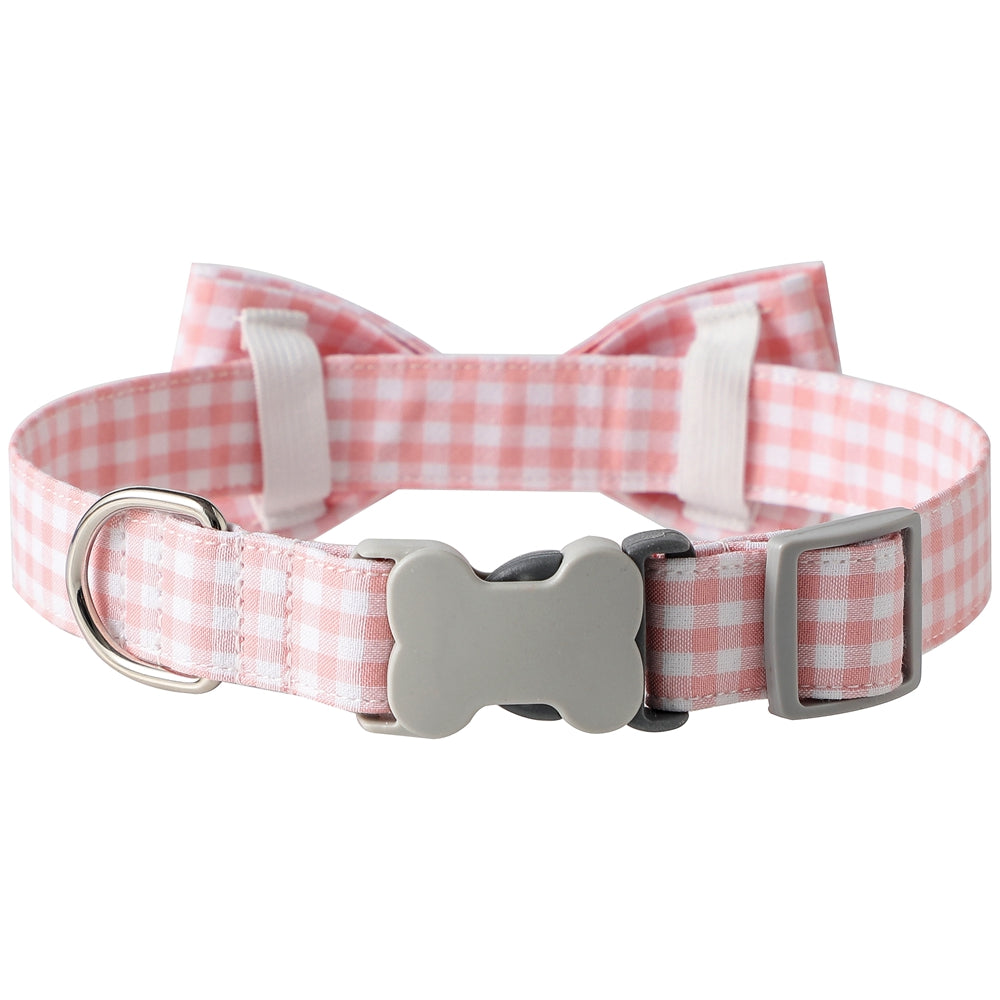 KFX-1733949 Checkered Cotton Polyester Dog Collar with Bow Tie - Multiple Colors Available