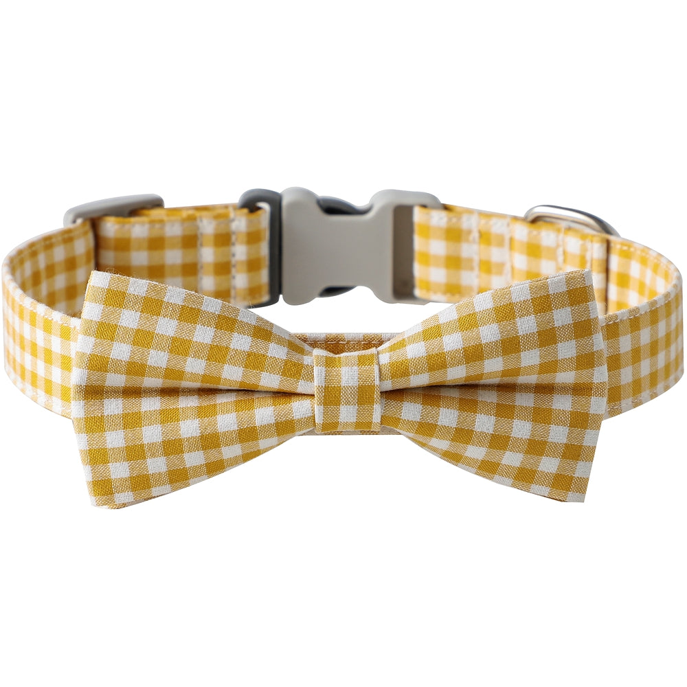 KFX-1733949 Checkered Cotton Polyester Dog Collar with Bow Tie - Multiple Colors Available