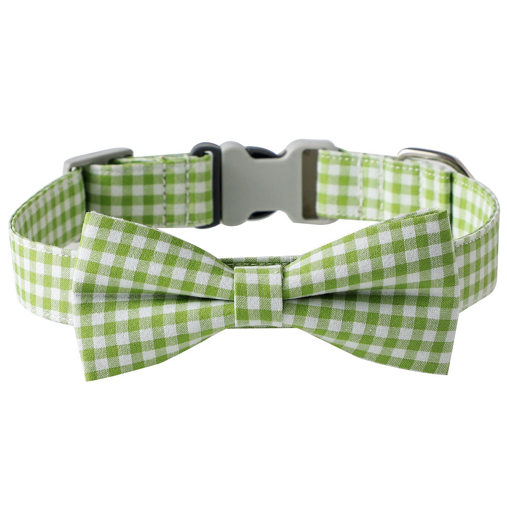 KFX-1733949 Checkered Cotton Polyester Dog Collar with Bow Tie - Multiple Colors Available