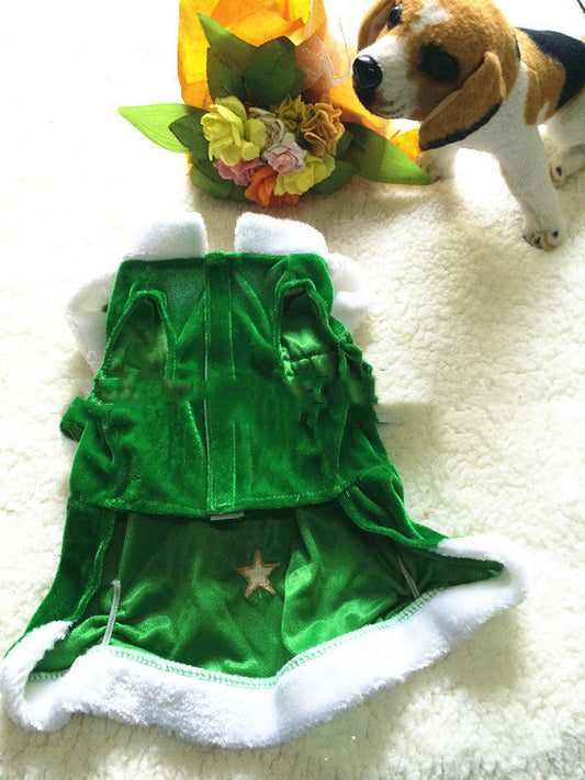KFX-1734333 Green Christmas Tree Dog Skirt – Polyester Princess Pet Outfit, Sizes XS to XXXL