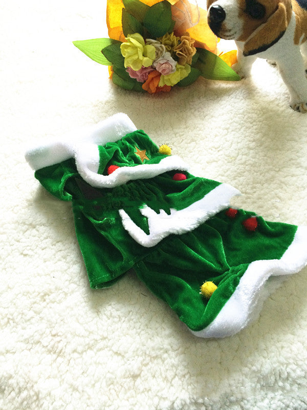 KFX-1734333 Green Christmas Tree Dog Skirt – Polyester Princess Pet Outfit, Sizes XS to XXXL