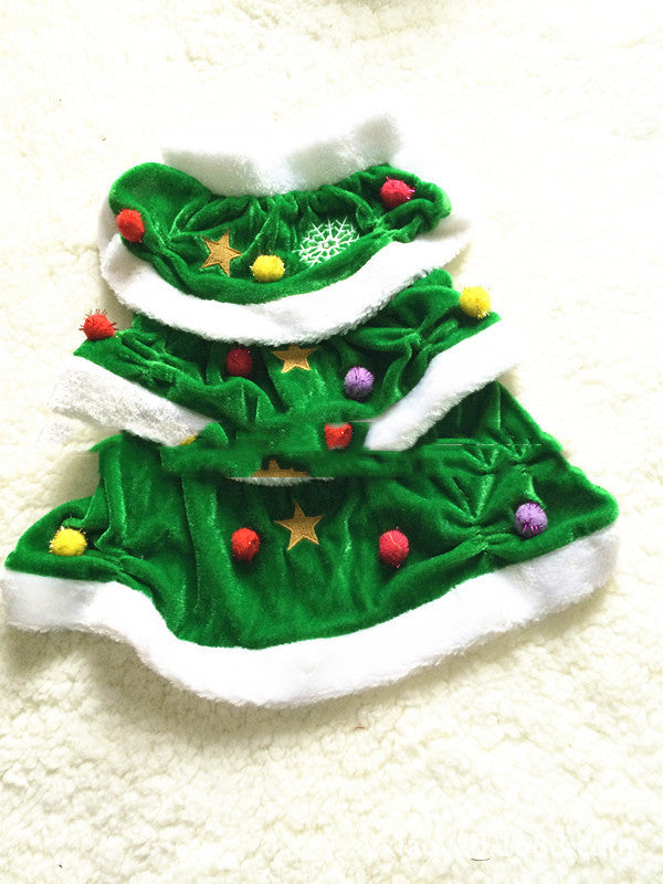 KFX-1734333 Green Christmas Tree Dog Skirt – Polyester Princess Pet Outfit, Sizes XS to XXXL