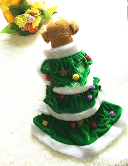 KFX-1734333 Green Christmas Tree Dog Skirt – Polyester Princess Pet Outfit, Sizes XS to XXXL