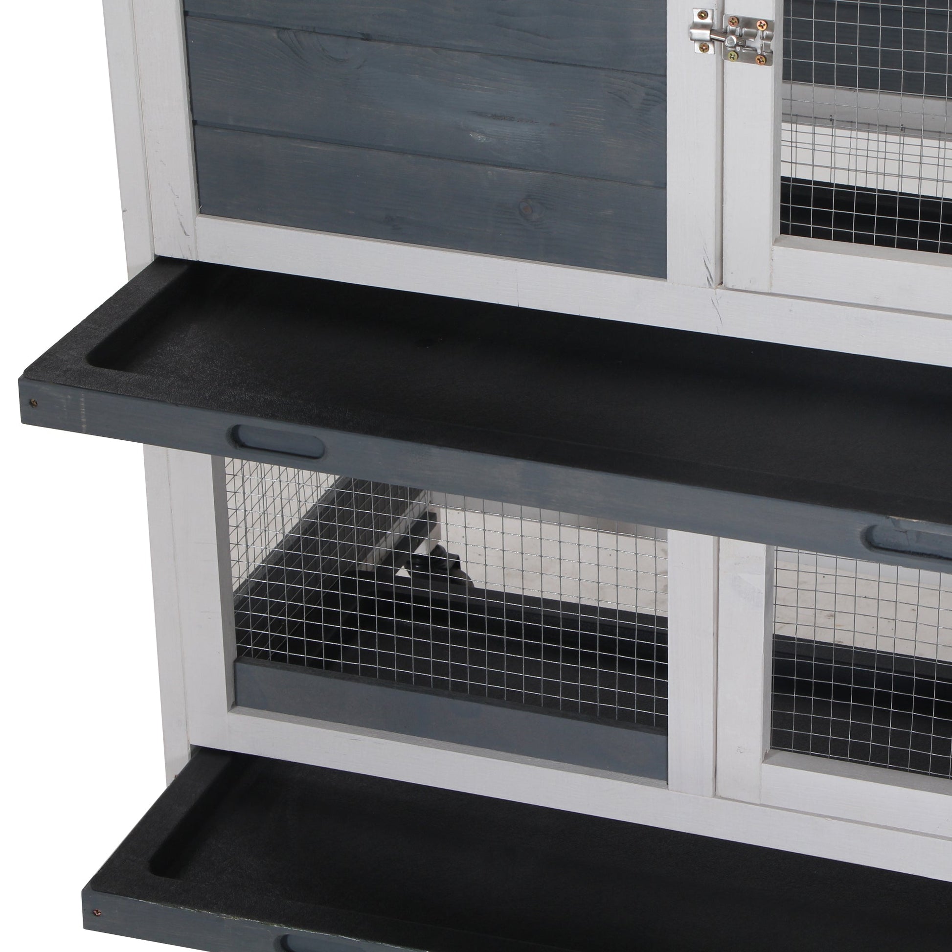 KFX-1735613 Elevated Wooden Rabbit Hutch with Lockable Doors and Openable Top for Small Animals, Indoor/Outdoor Habitat, 57.75" x 18" x 32.5" Gray