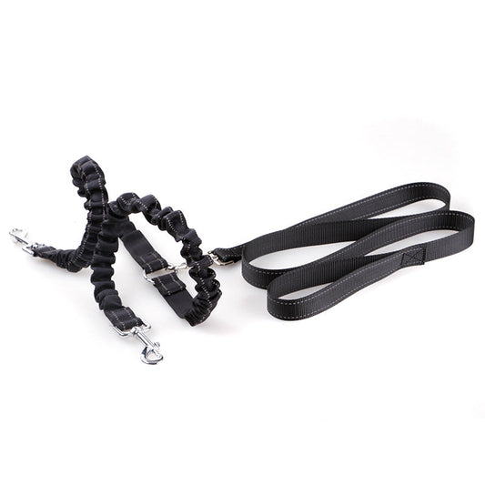 KFX-1735741 Double Headed Dog Pull Rope Retractable Leash - Durable Nylon, Scalable Design, Black, 100CM Total Length
