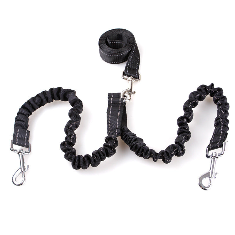 KFX-1735741 Double Headed Dog Pull Rope Retractable Leash - Durable Nylon, Scalable Design, Black, 100CM Total Length