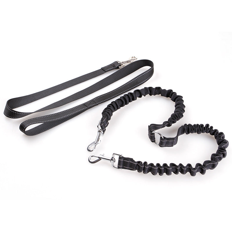KFX-1735741 Double Headed Dog Pull Rope Retractable Leash - Durable Nylon, Scalable Design, Black, 100CM Total Length