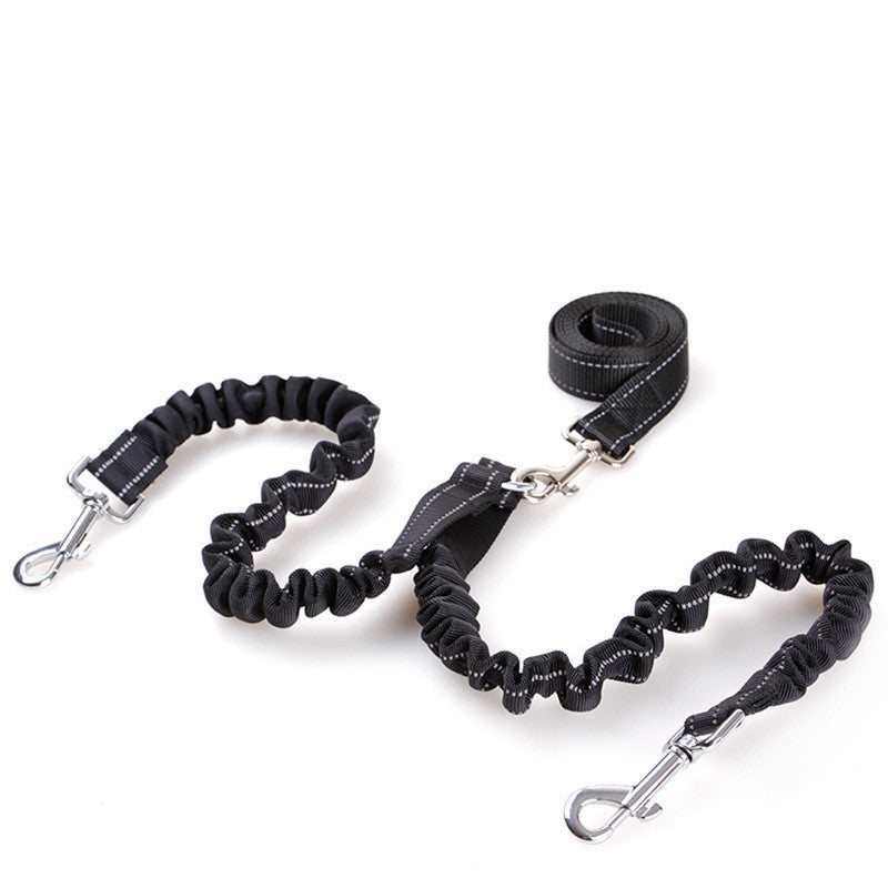 KFX-1735741 Double Headed Dog Pull Rope Retractable Leash - Durable Nylon, Scalable Design, Black, 100CM Total Length