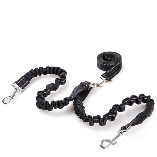 KFX-1735741 Double Headed Dog Pull Rope Retractable Leash - Durable Nylon, Scalable Design, Black, 100CM Total Length