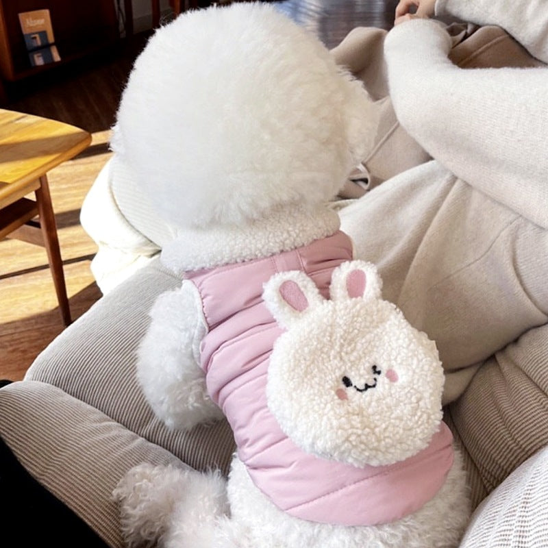 KFX-1736381 Cotton-Padded Coat for Small Dogs in White Bear and Pink Rabbit Designs