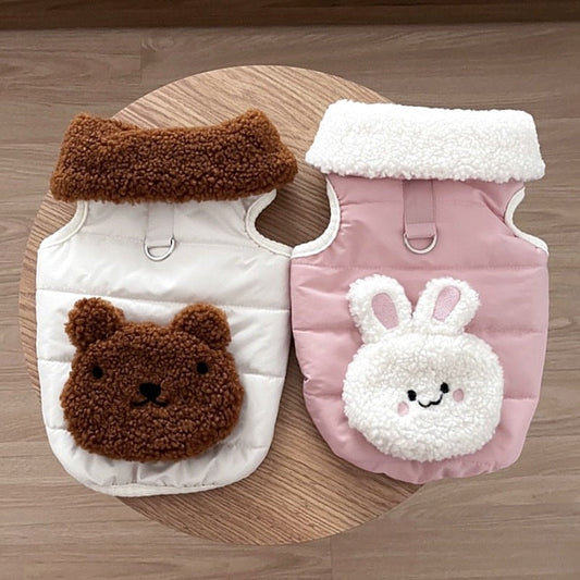 KFX-1736381 Cotton-Padded Coat for Small Dogs in White Bear and Pink Rabbit Designs