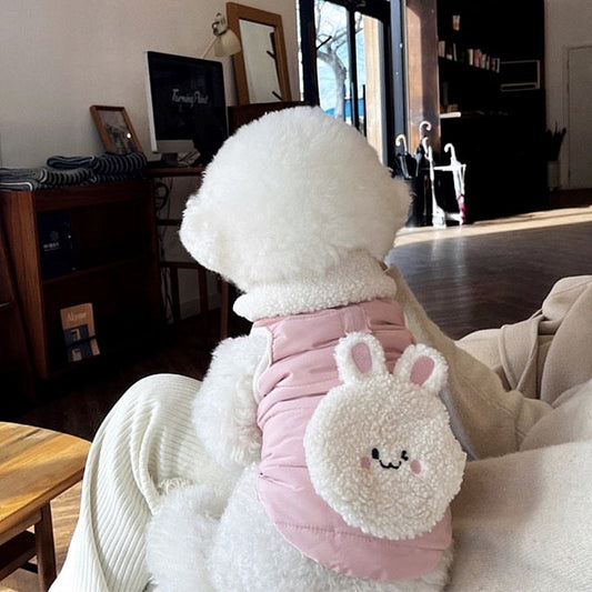KFX-1736381 Cotton-Padded Coat for Small Dogs in White Bear and Pink Rabbit Designs