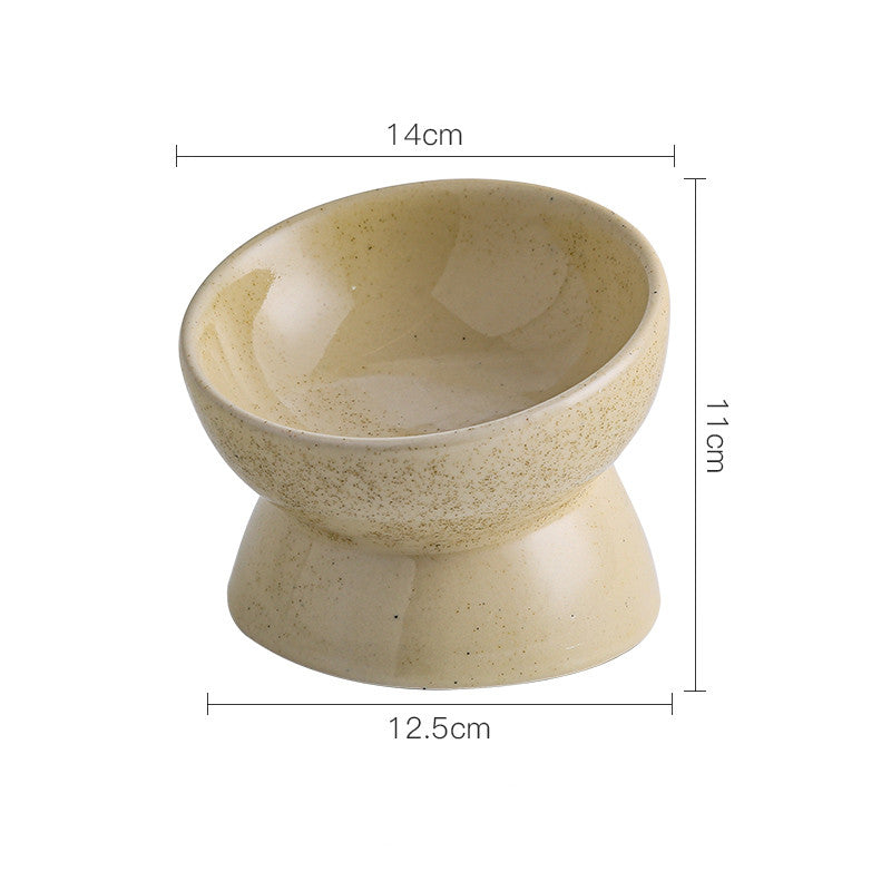 KFX-1737917 Ceramic Cat Bowl with Neck Guard - Available in Blue, Yellow Snowflakes, Beige Snowflakes, and Leopard Print