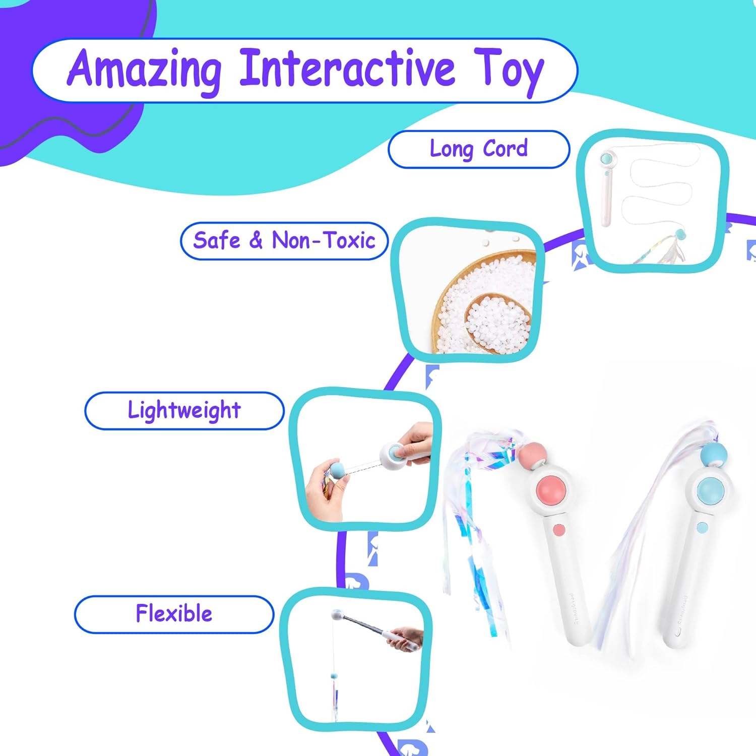 KFX-1739197 Adjustable Cat Wand Toy with Extendable Length from 8 to 17 Inches for Versatile Play