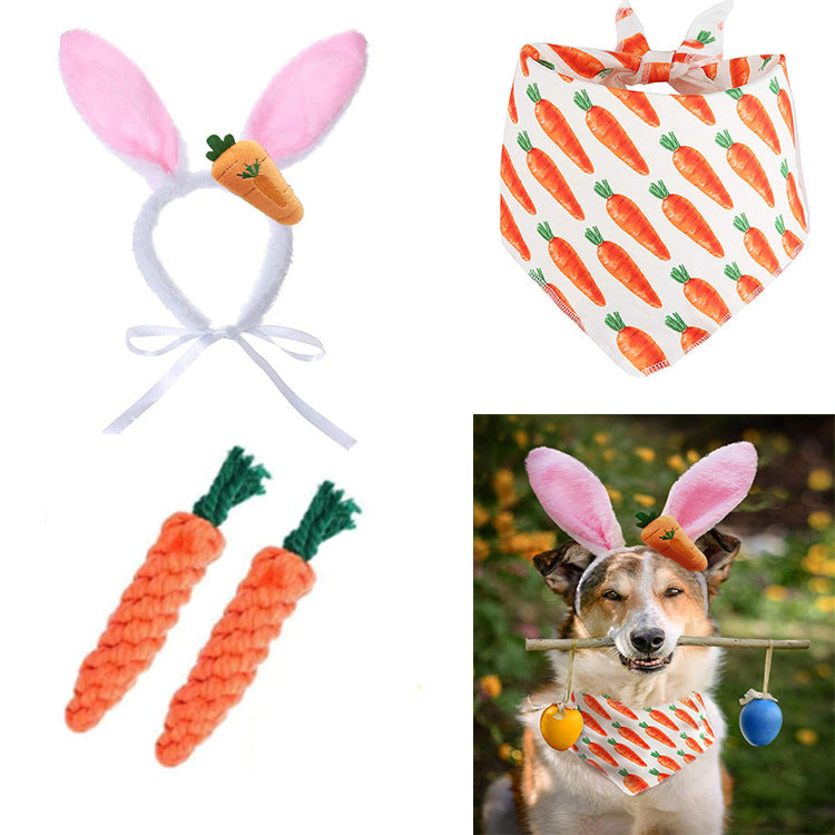 KFX-1739325 Easter-Themed Pet Party Décor Kit with Carrots, Towels, and Hair Hoop