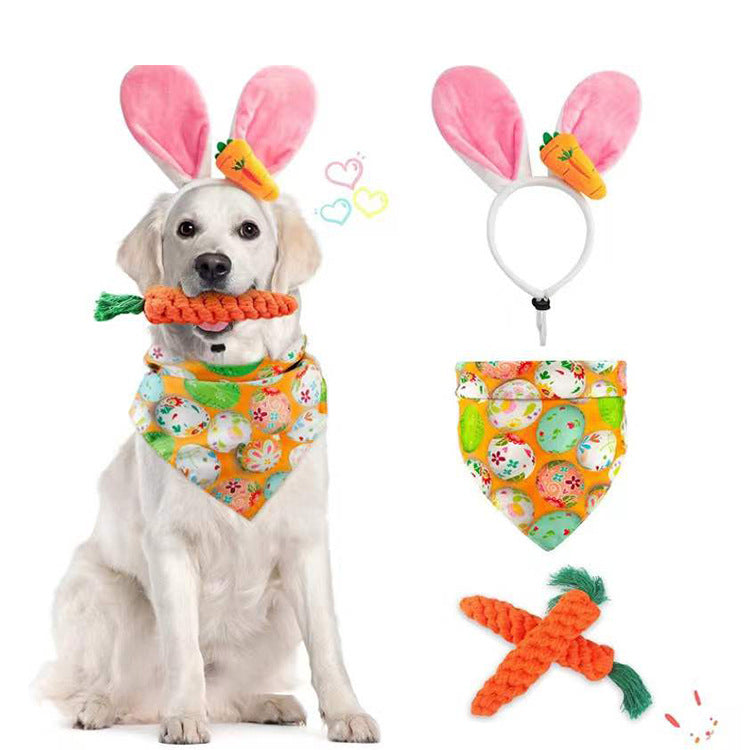KFX-1739325 Easter-Themed Pet Party Décor Kit with Carrots, Towels, and Hair Hoop
