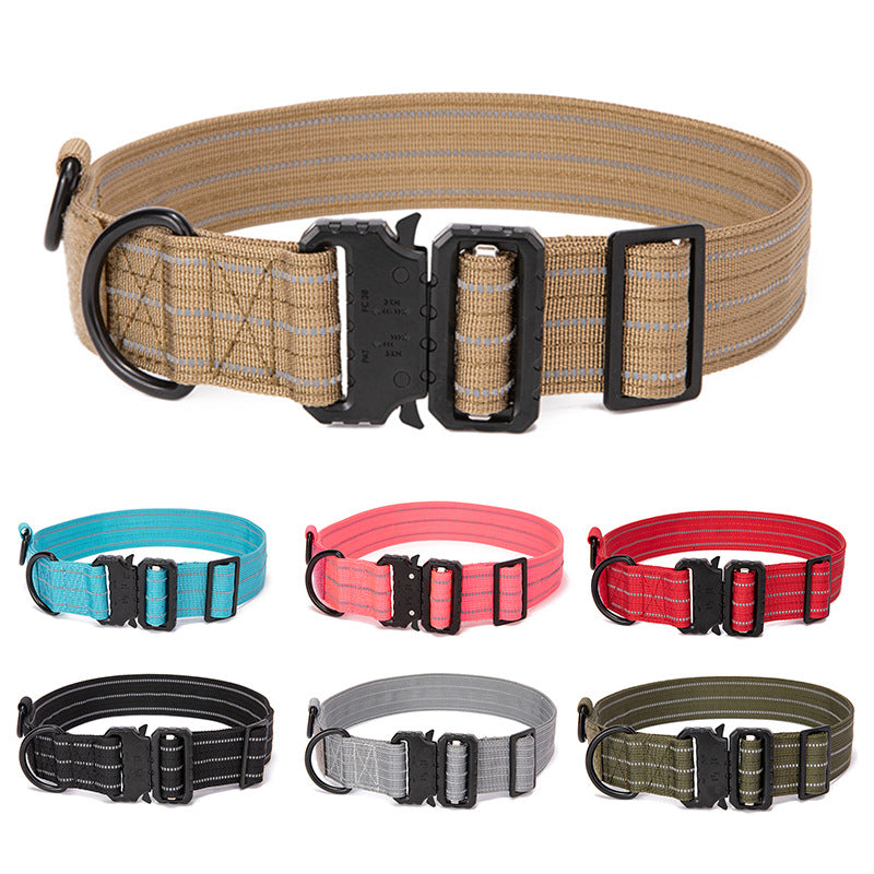 KFX-1739709 Tactical Dog Collar for Outdoor Use - Adjustable 32-56CM for 30-80 Pound Dogs - Various Colors Available