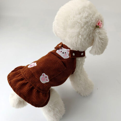 KFX-1742269 Bear Embroidered Corduroy Dress with Straps in Brown and Beige, Available in Various Sizes