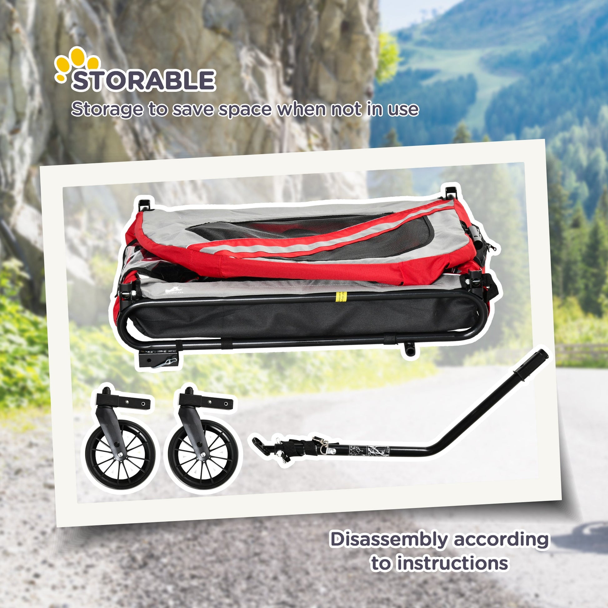 KFX-1743165 2-in-1 Pet Bike Trailer and Stroller for Small Dogs, Weather-Resistant Carrier with Safety Flag and Reflector, Red