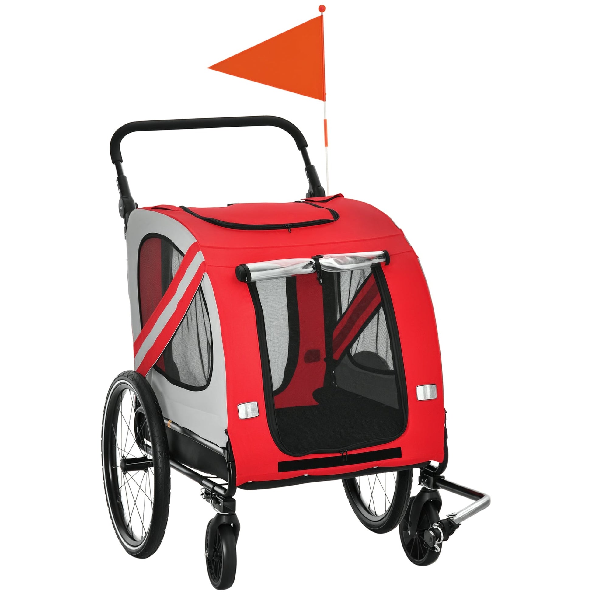 KFX-1743165 2-in-1 Pet Bike Trailer and Stroller for Small Dogs, Weather-Resistant Carrier with Safety Flag and Reflector, Red
