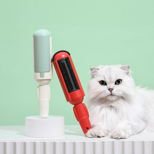 KFX-1743293 Double-Sided Electrostatic Pet Hair Remover Brush - Multi-Purpose, White & Red, 24.9x5.4x5.9CM