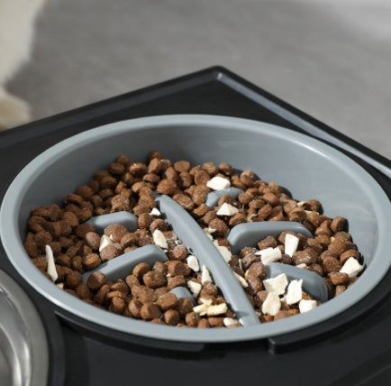KFX-1743677 Adjustable Elevated Pet Bowl Set with Stainless Steel Double Bowl and Slow Feeder