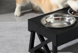 KFX-1743677 Adjustable Elevated Pet Bowl Set with Stainless Steel Double Bowl and Slow Feeder