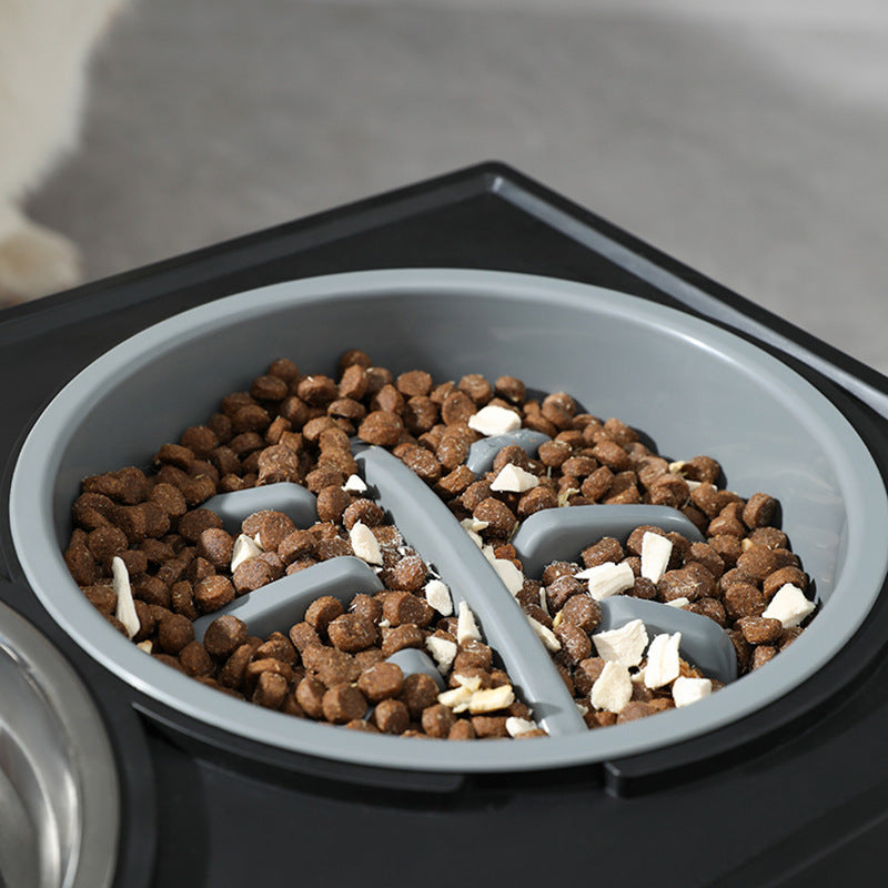 KFX-1743677 Adjustable Elevated Pet Bowl Set with Stainless Steel Double Bowl and Slow Feeder