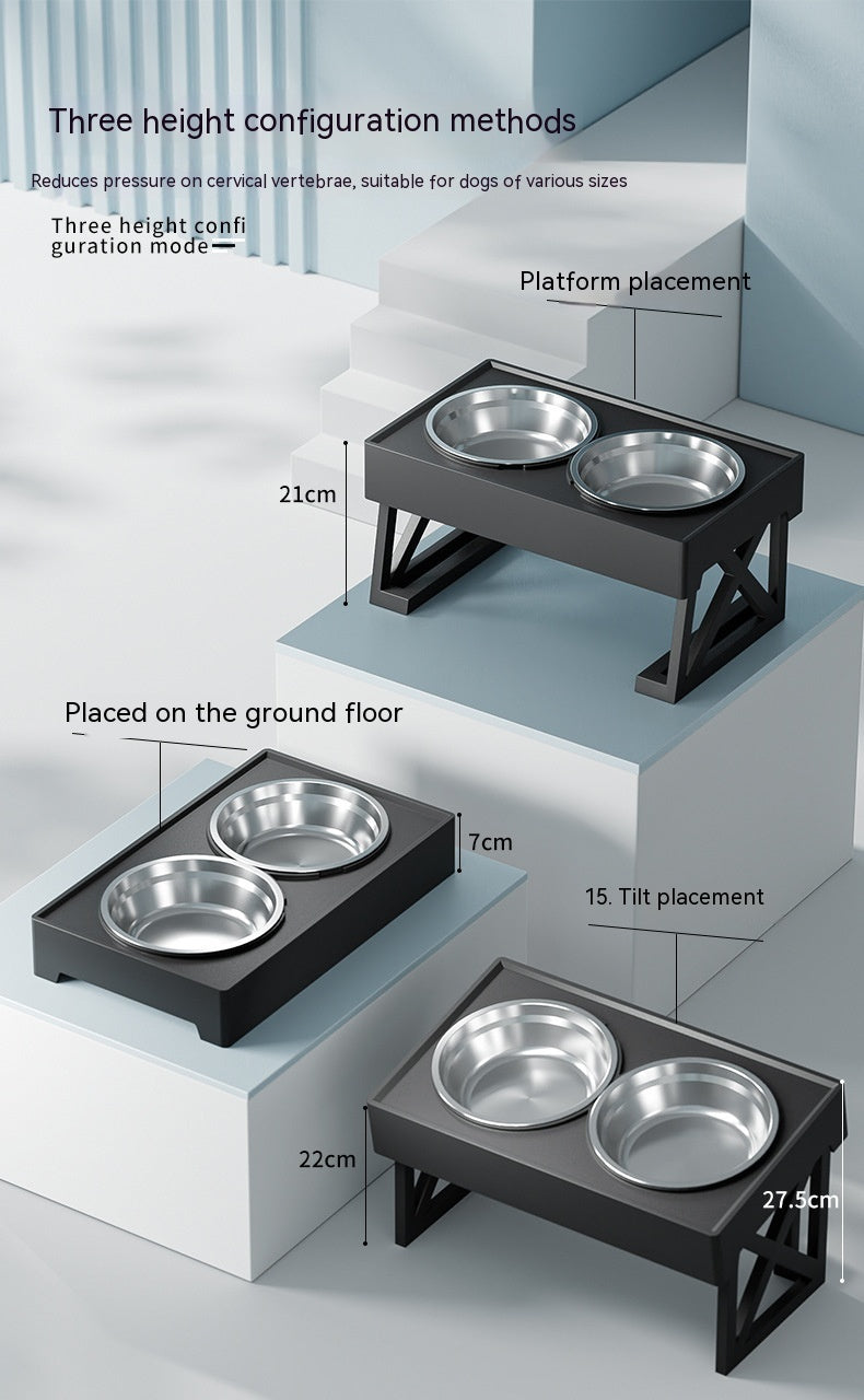 KFX-1743677 Adjustable Elevated Pet Bowl Set with Stainless Steel Double Bowl and Slow Feeder