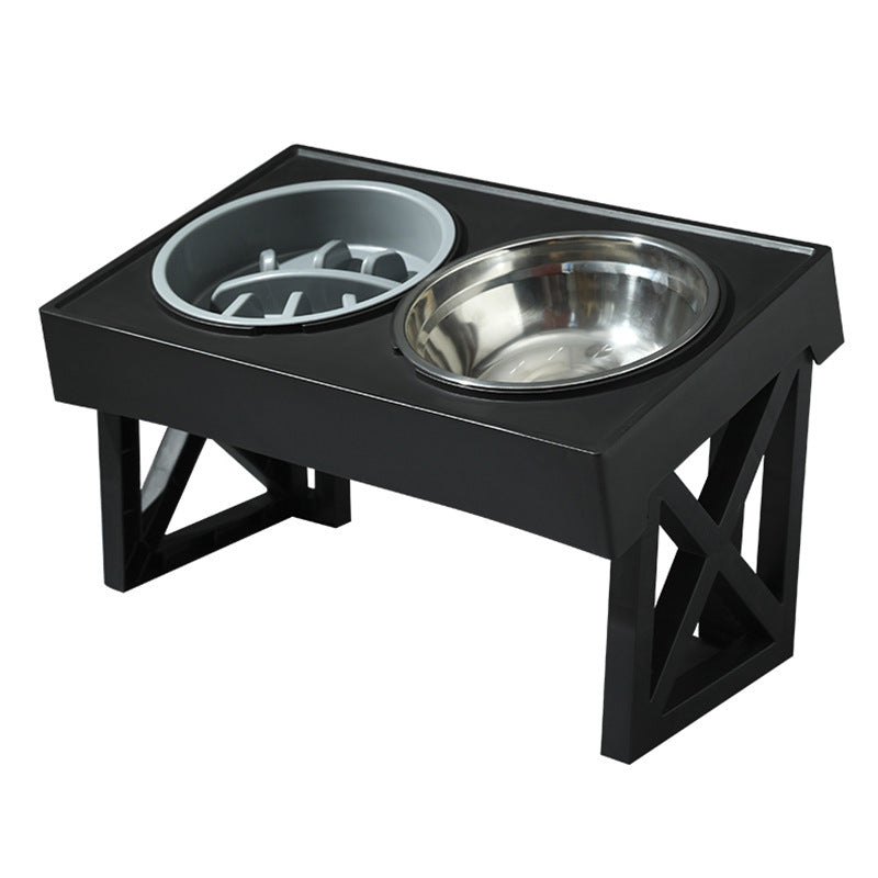 KFX-1743677 Adjustable Elevated Pet Bowl Set with Stainless Steel Double Bowl and Slow Feeder