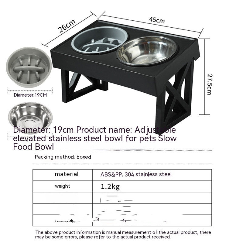 KFX-1743677 Adjustable Elevated Pet Bowl Set with Stainless Steel Double Bowl and Slow Feeder