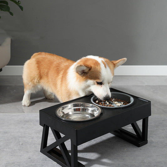 KFX-1743677 Adjustable Elevated Pet Bowl Set with Stainless Steel Double Bowl and Slow Feeder