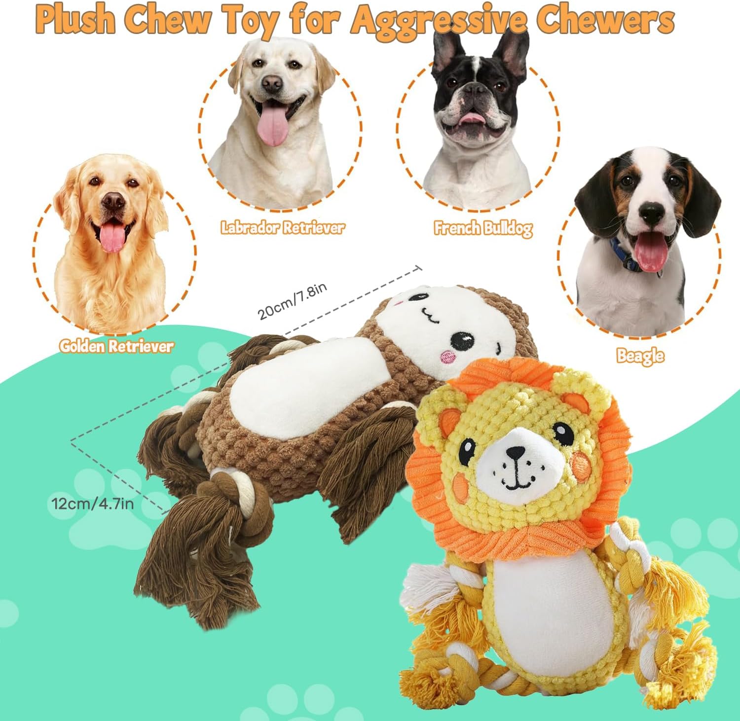 KFX-1744957 Squeaky Plush Dog Toys Set - Soft Stuffing-Free Assortment for Medium to Large Dogs