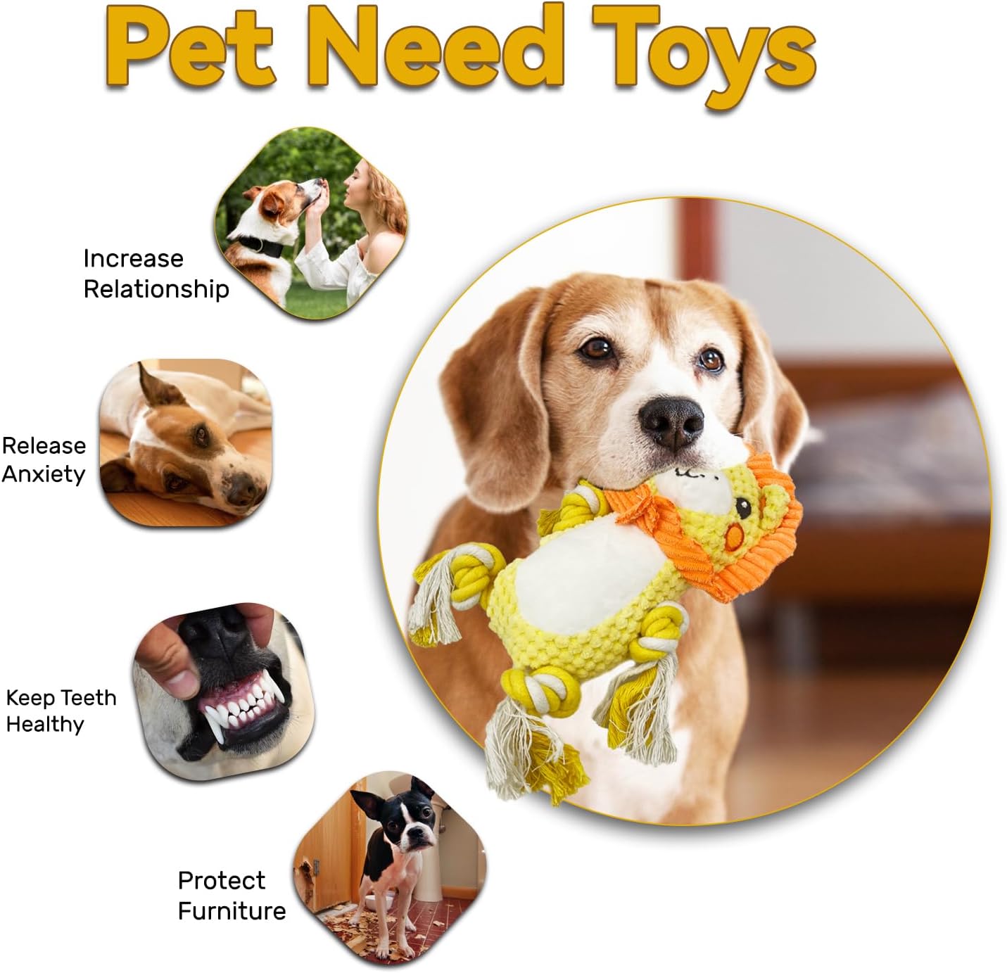 KFX-1744957 Squeaky Plush Dog Toys Set - Soft Stuffing-Free Assortment for Medium to Large Dogs