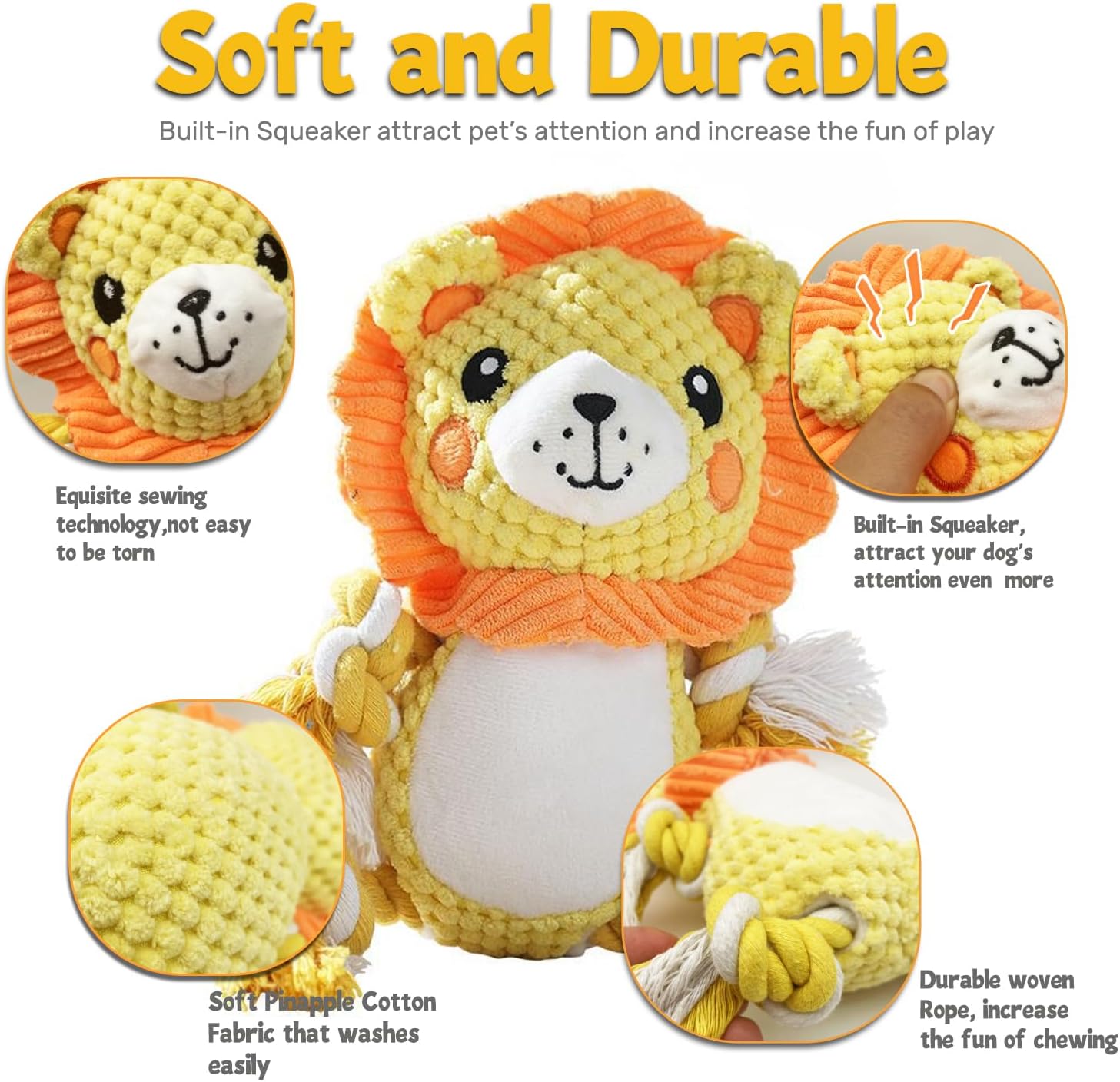 KFX-1744957 Squeaky Plush Dog Toys Set - Soft Stuffing-Free Assortment for Medium to Large Dogs