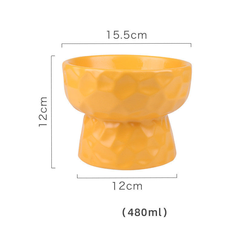 KFX-1747645 Ceramic Pet Bowl with Concave-Convex Design, Available in Multiple Colors, 480ml and 250ml Capacities