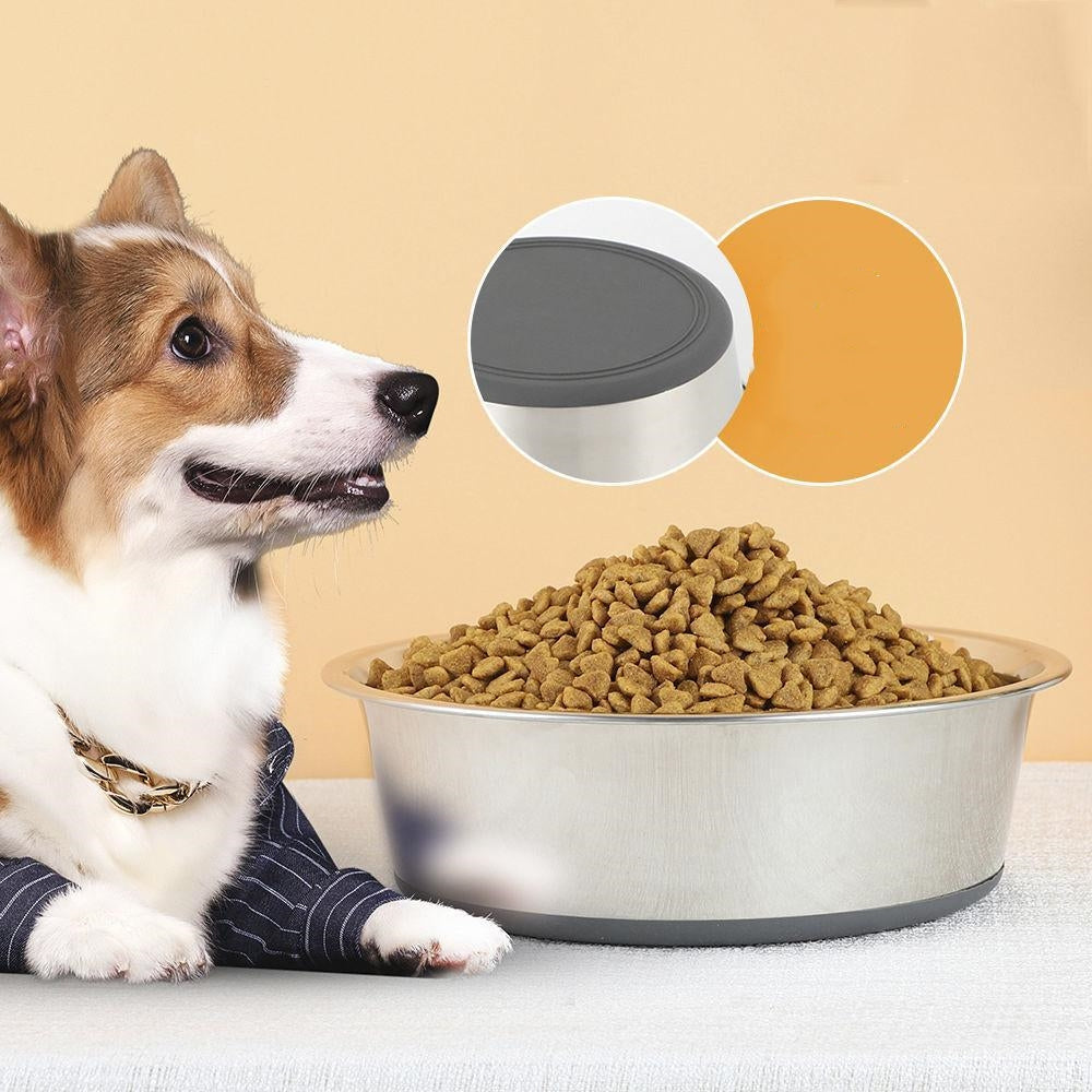 KFX-1753405 Durable Stainless Steel Non-Slip Pet Dog Bowl with Rubber Sole - Various Sizes Available