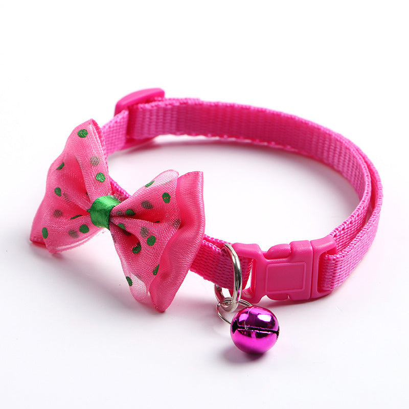 KFX-1755197 Adjustable Bowknot Cat Bell Nylon Collar - Multi-Color Options