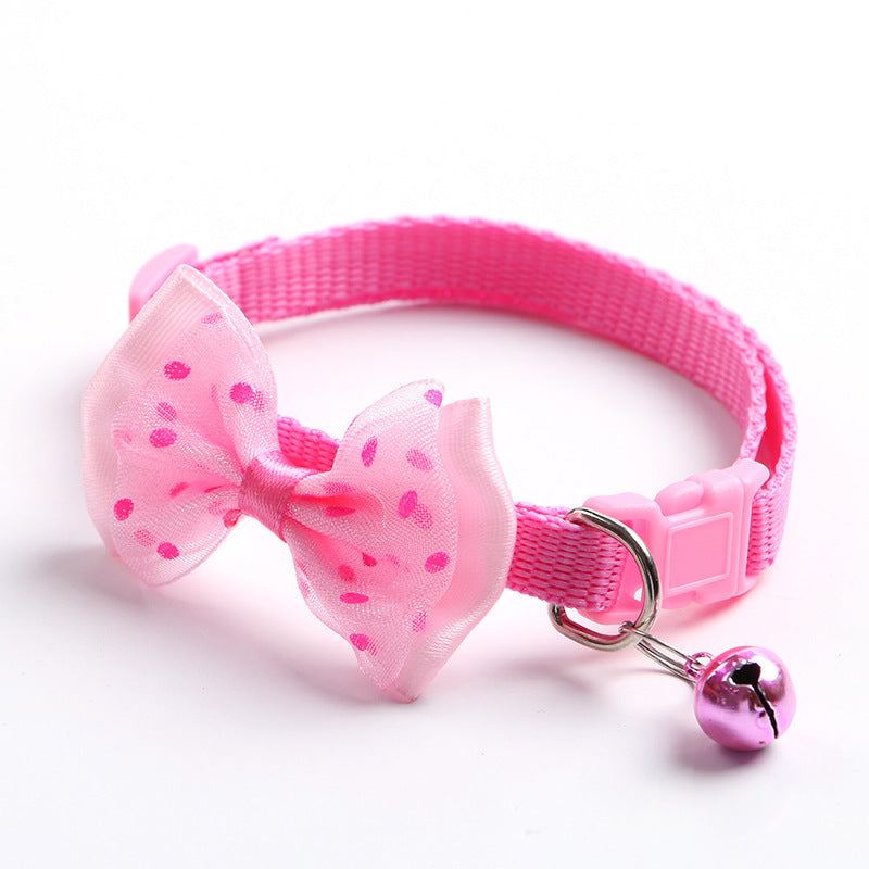 KFX-1755197 Adjustable Bowknot Cat Bell Nylon Collar - Multi-Color Options