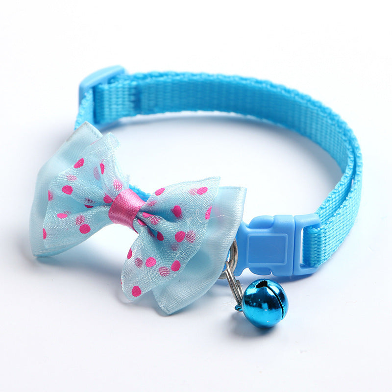 KFX-1755197 Adjustable Bowknot Cat Bell Nylon Collar - Multi-Color Options